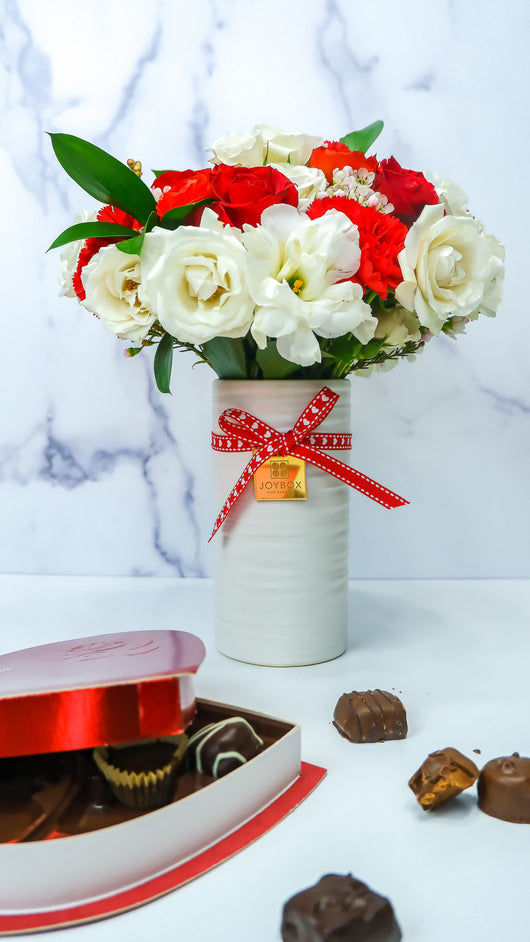 Mixed Valentine in White Vase