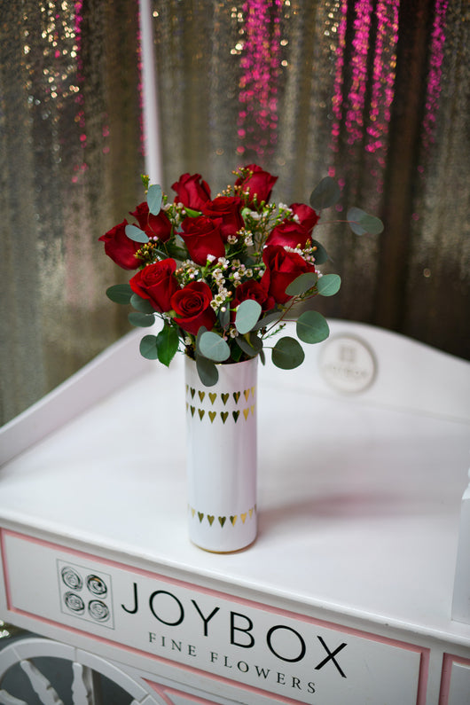Dozen Red Roses in Tall Vase