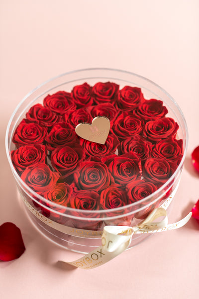 Limited Edition 25 Rose Everlasting Box with heart label